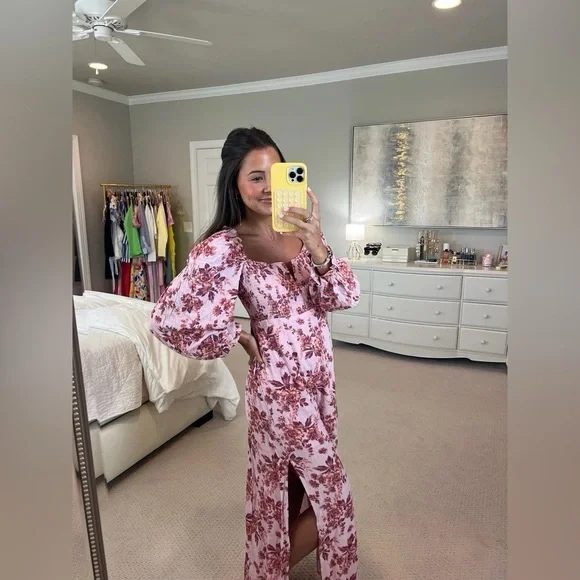 Free People Jaymes Floral Print Long Sleeve Dress Pink Size Small - Picture 4 of 15